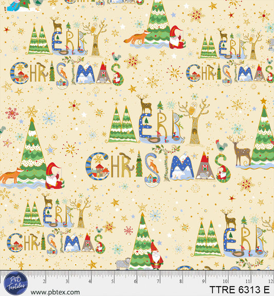 P and B Textiles - Turnowsky Treasures - Antique Merry Christmas All Over Lettering - TTRE 6313 E