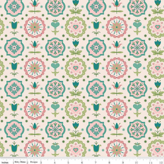 Riley Blake - Lori Holt - Piece and Plenty - 3 Yard Factory Packaged Wideback Fabric Precut - Spring Charm Lagoon