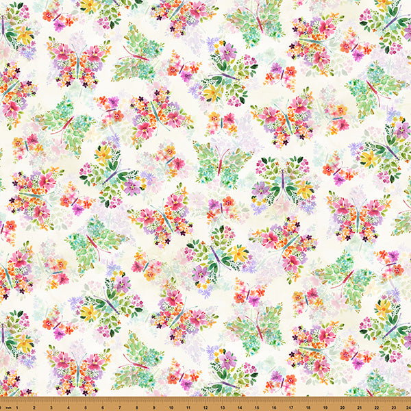 Preorder - Hoffman California - Secret Garden Tea Co. - Rainbow Floral Butterflies on White - Y5848-20 Natural - Ships October 2026
