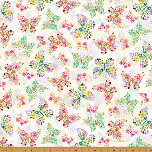 Preorder - Hoffman California - Secret Garden Tea Co. - Rainbow Floral Butterflies on White - Y5848-20 Natural - Ships October 2026