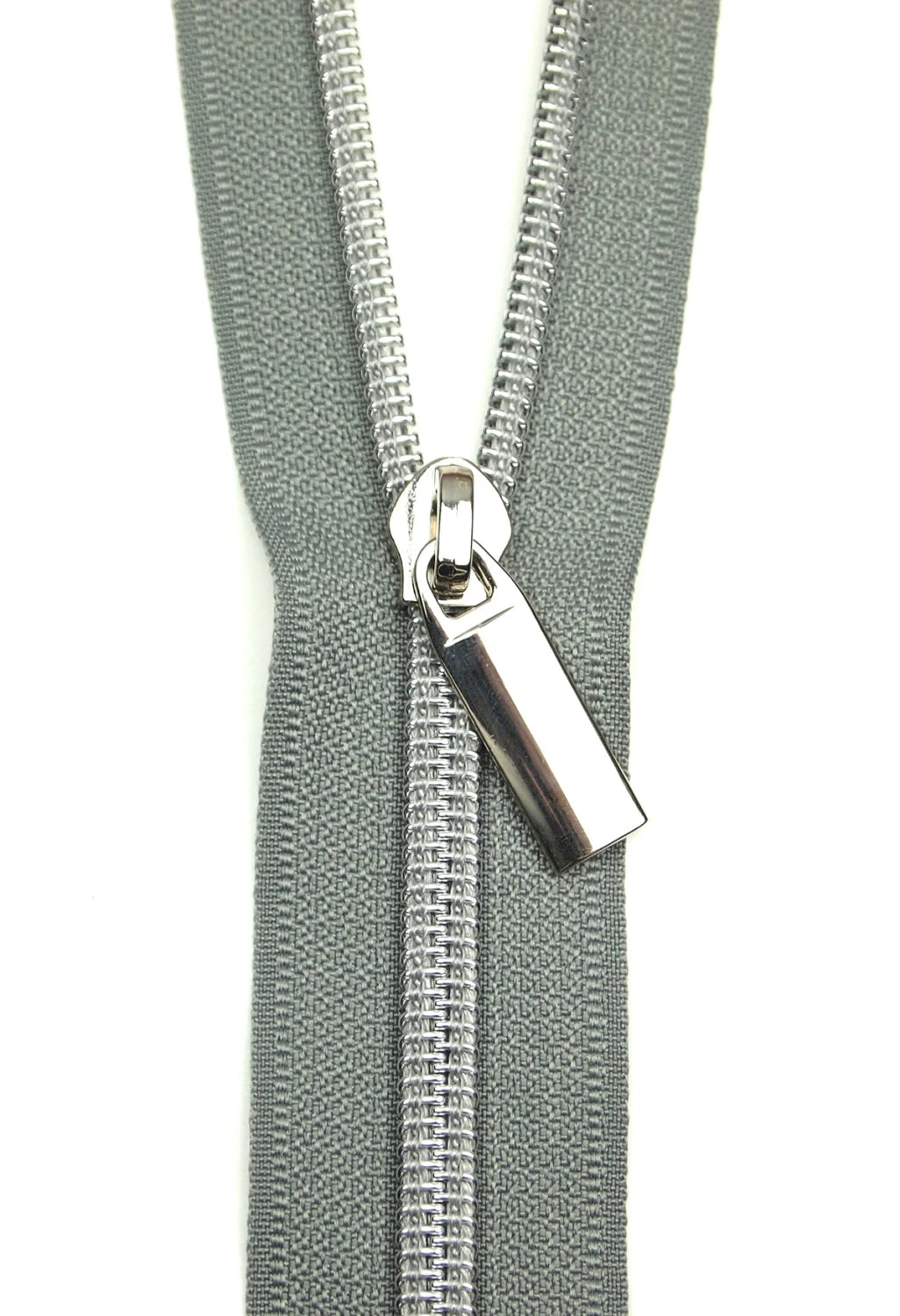 Sallie Tomato - Grey # 5 Nylon Nickel Coil Zipper - 3 Yards with 9 Pulls