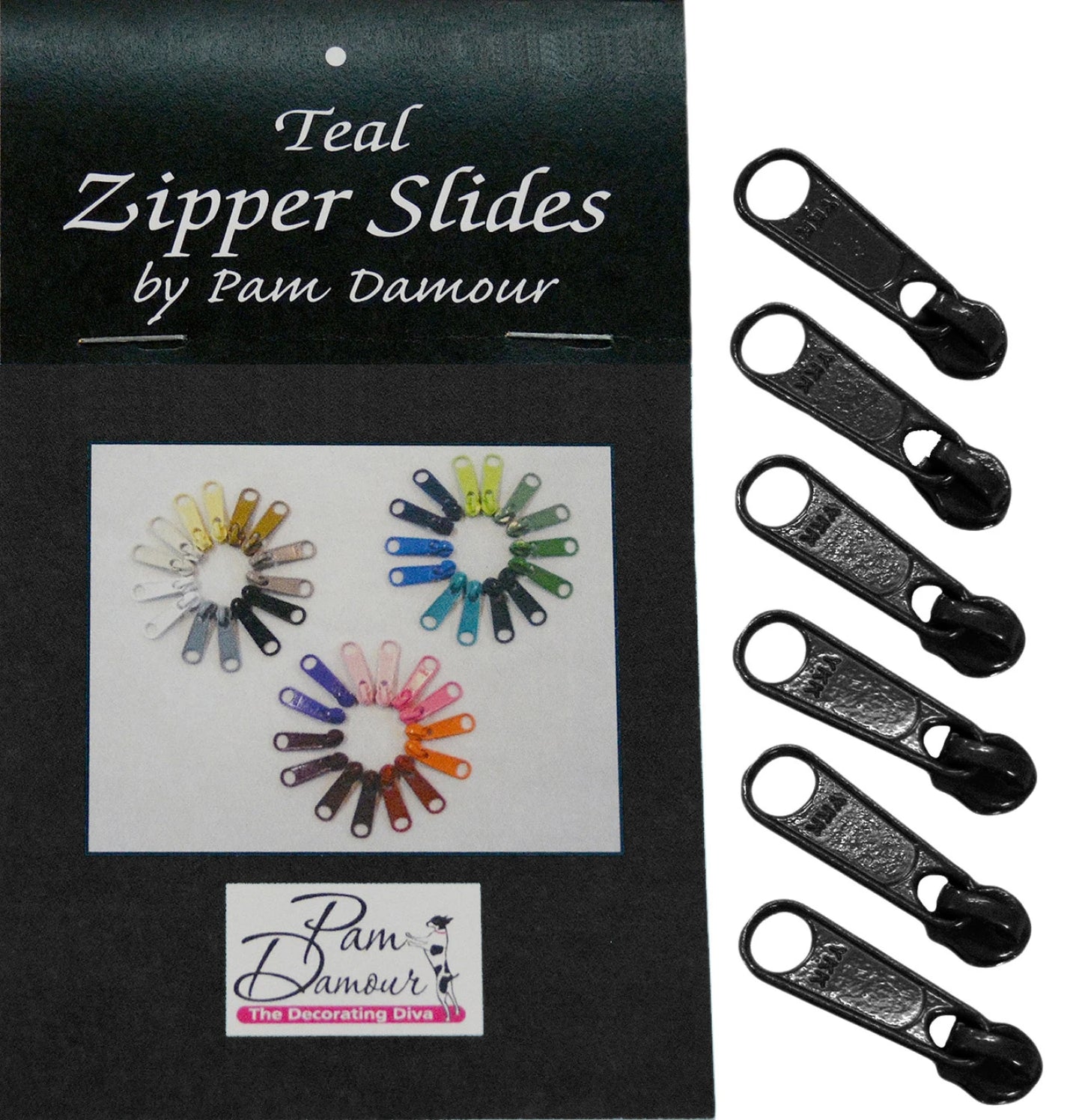 Decorating Diva - 6 Large Tab Zipper Slides Black