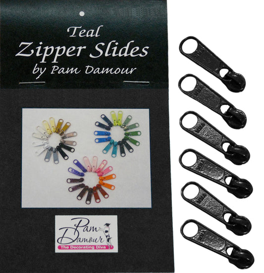 Decorating Diva - 6 Large Tab Zipper Slides Black