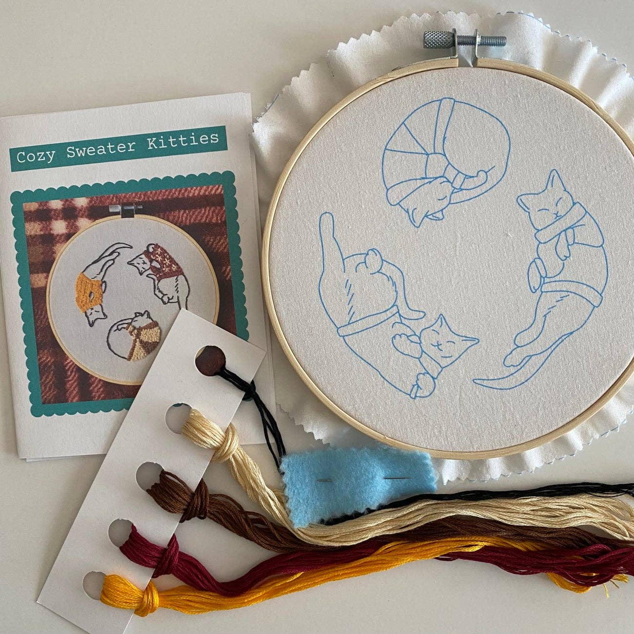 Stitches By Tiff Cozy Sweater Kitties Embroidery Kit