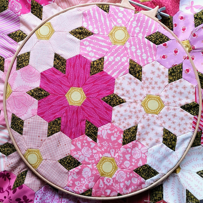 Paper Pieces - Geranium Quilt By Elouise O'Hare Throw Piece Pack OR 3/8" Seam Acrylic Template Set - Sold Separately, No Pattern Included