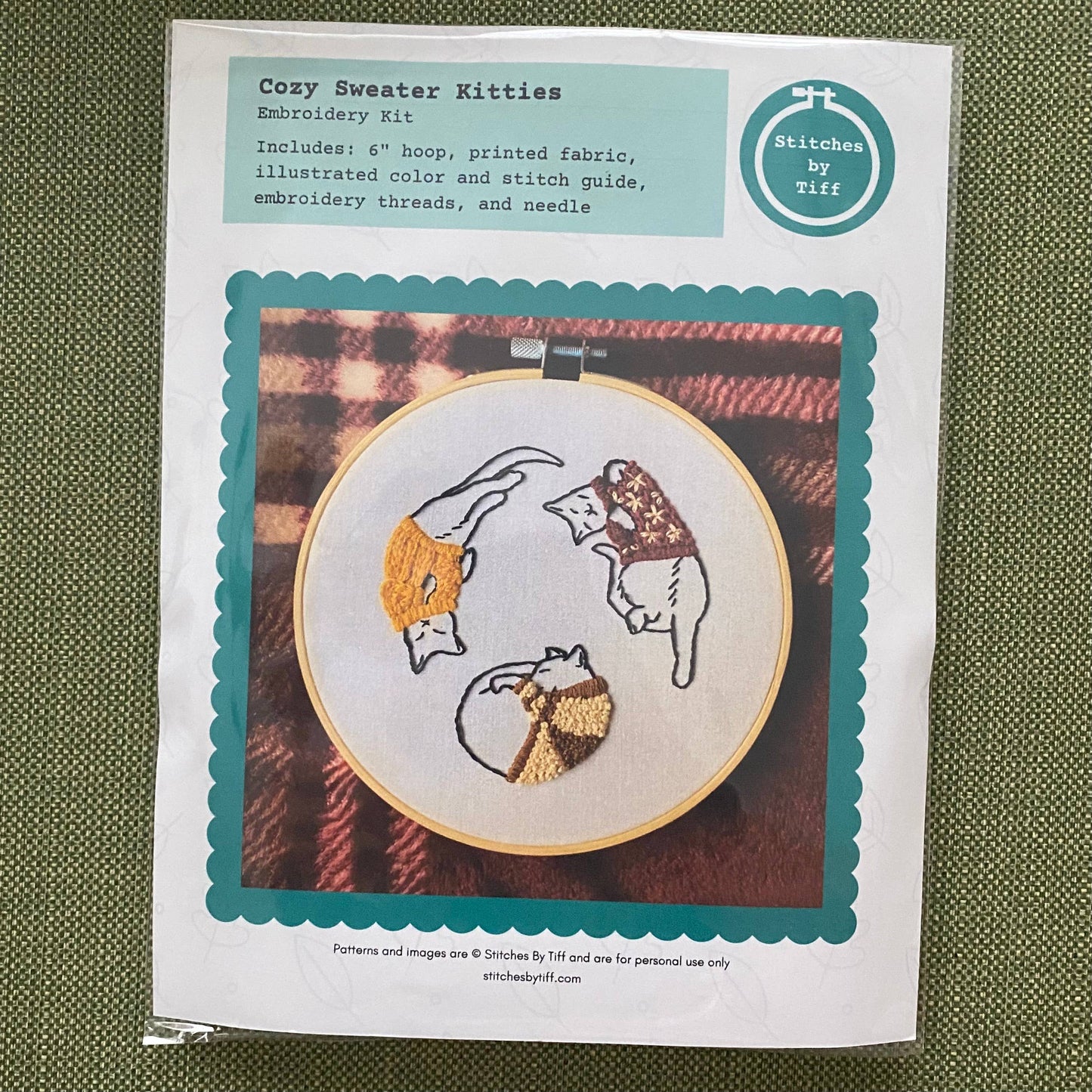 Stitches By Tiff Cozy Sweater Kitties Embroidery Kit