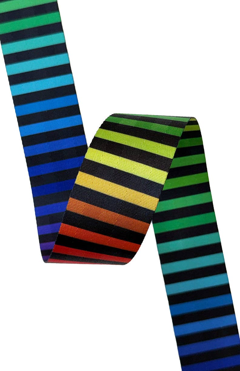 Sassafras Lane - Black & Rainbow Stripe - 2in Handle Webbing - Per Yard