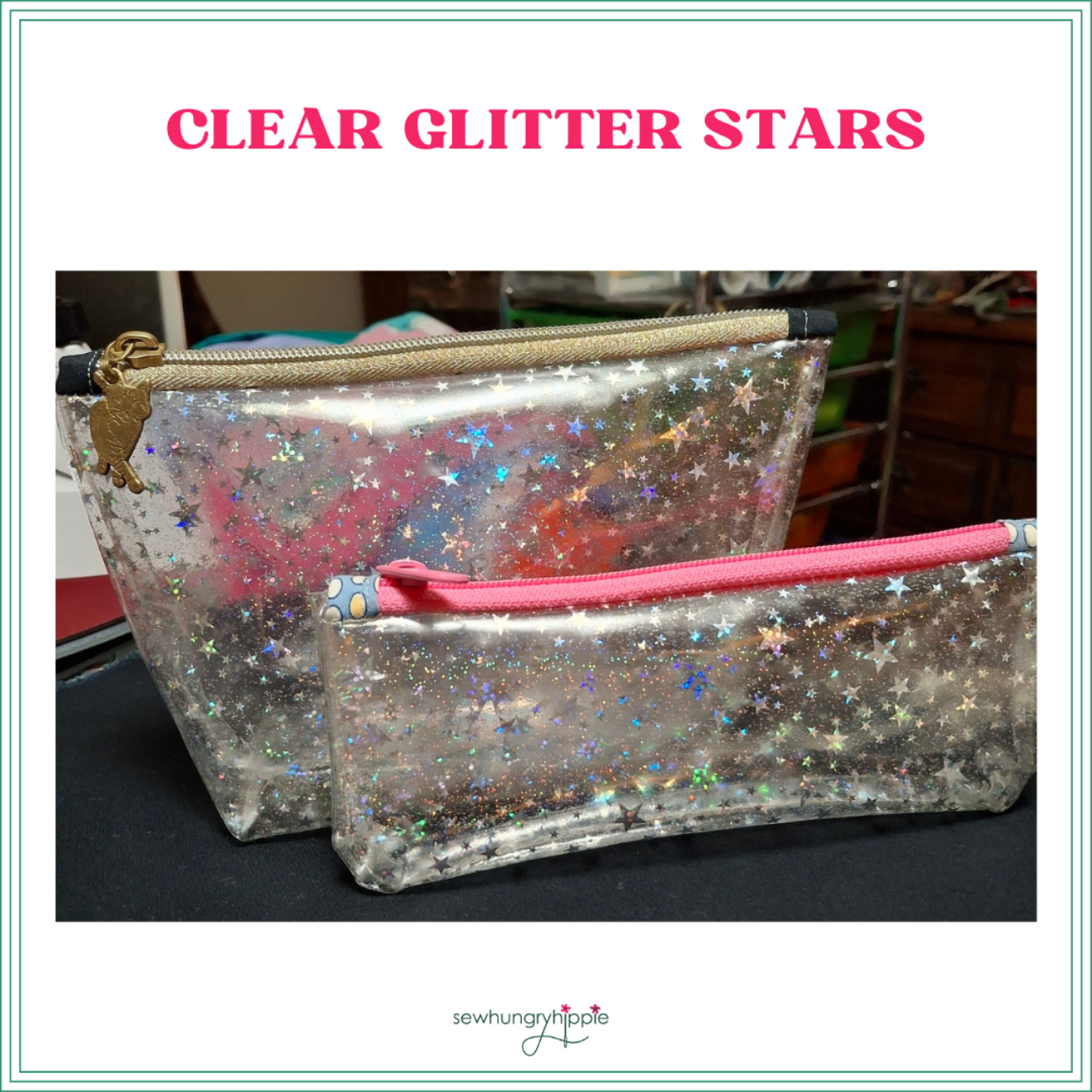 Sew Hungry Hippie - Clear Glitter Stars Vinyl - 18" x 56"