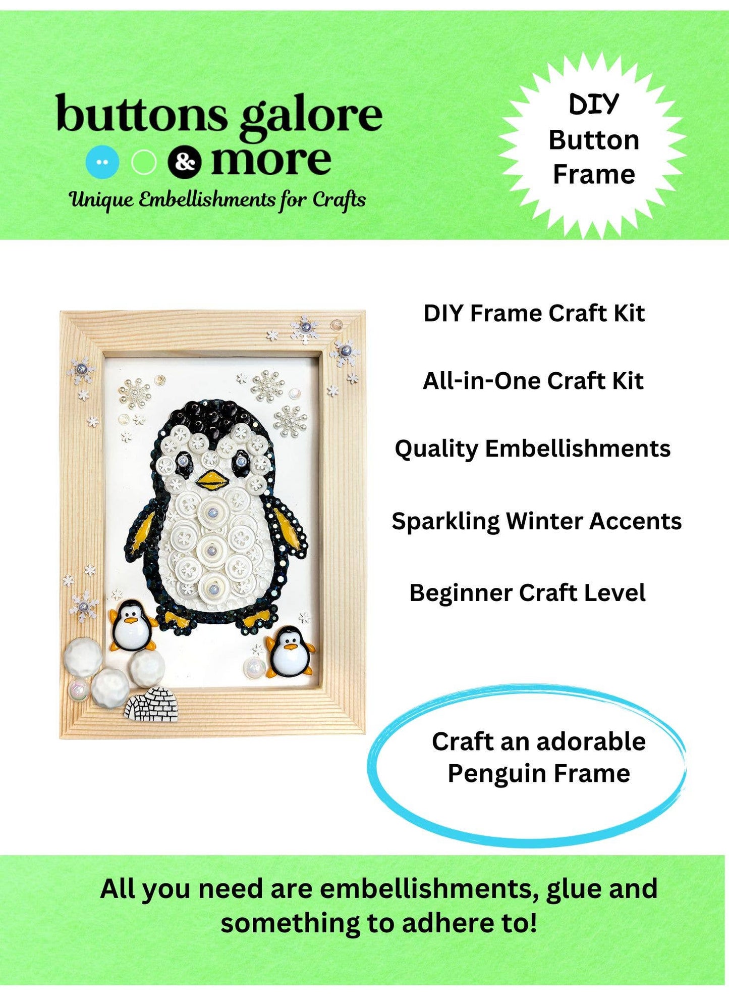 Buttons Galore and More Penguin Frame DIY Craft Kit