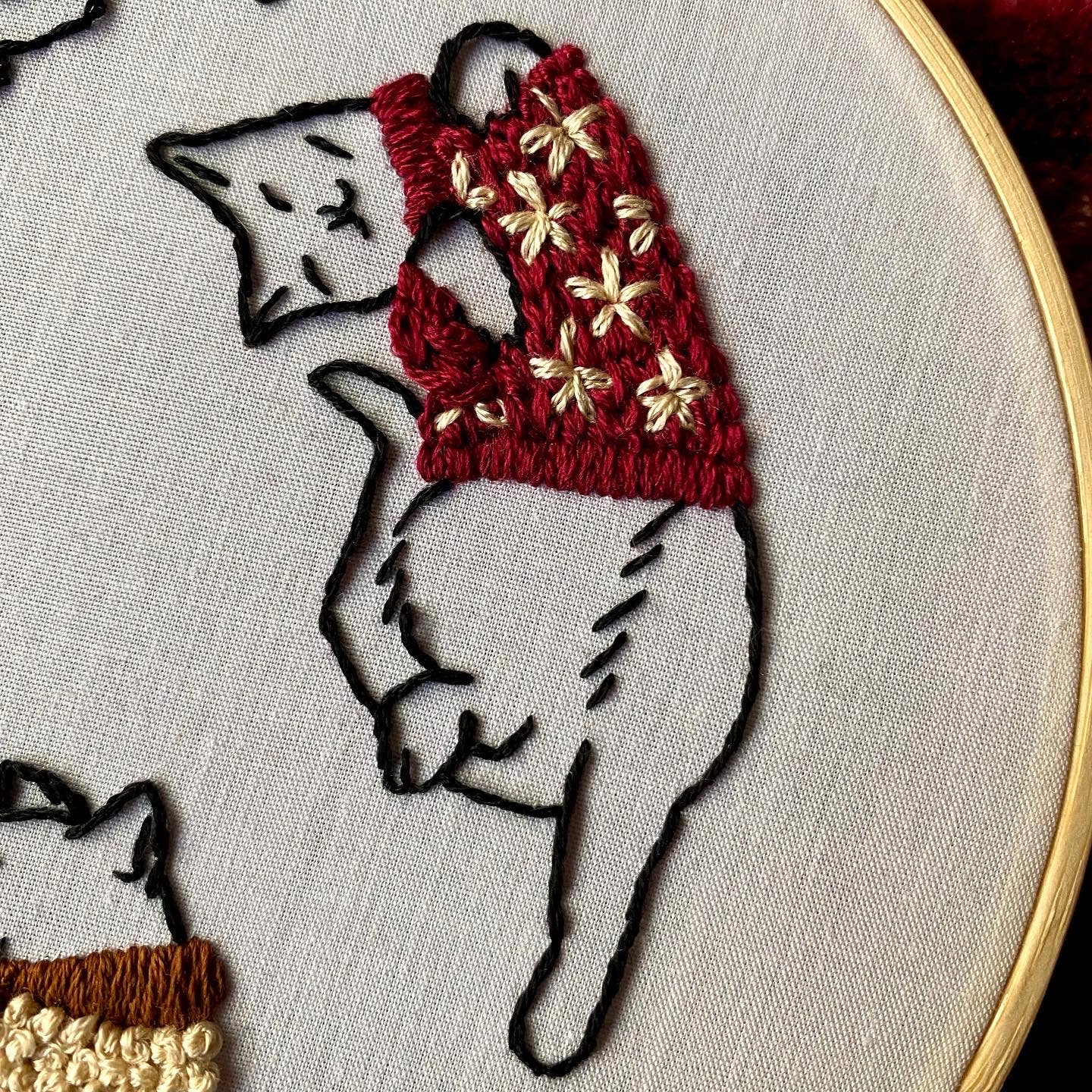 Stitches By Tiff Cozy Sweater Kitties Embroidery Kit