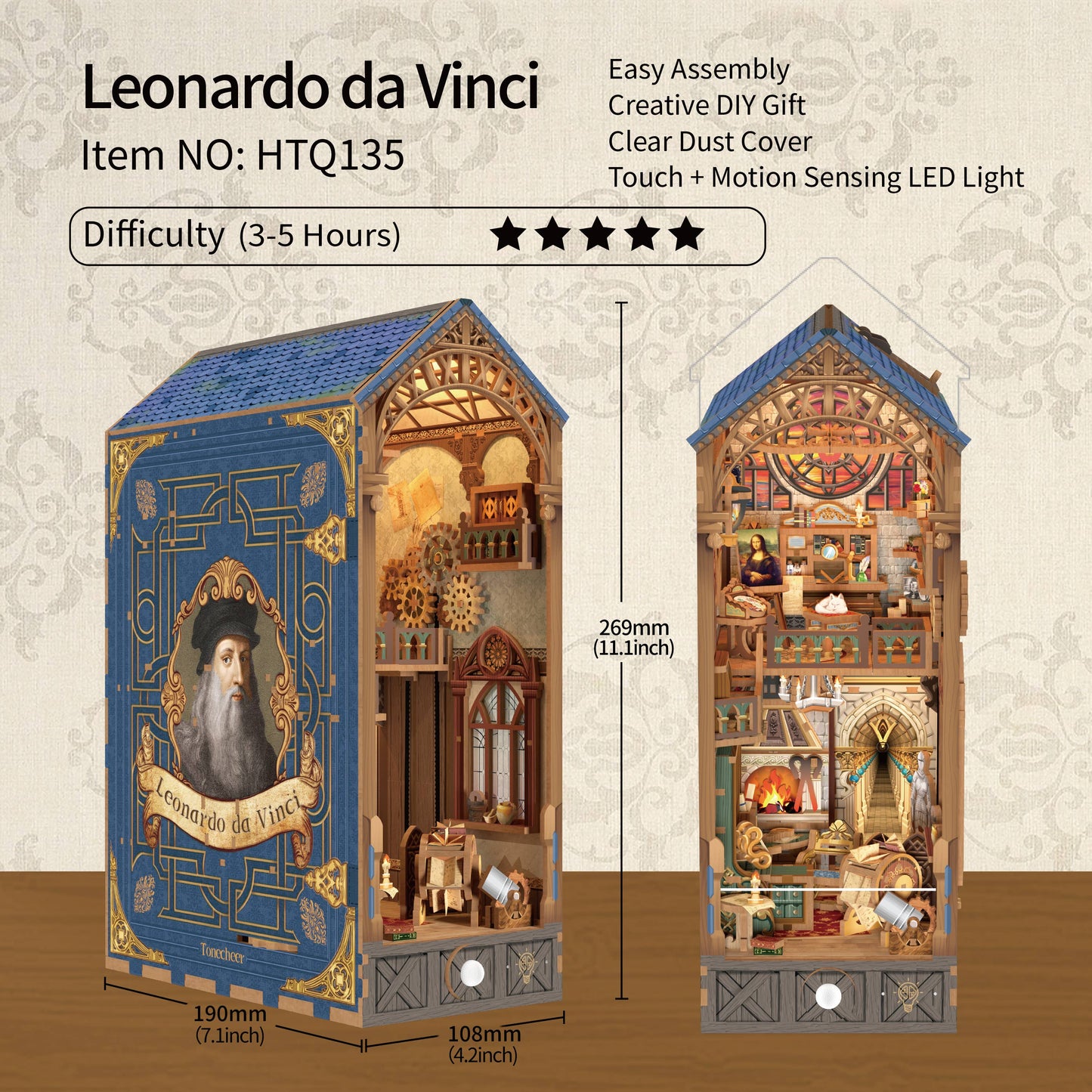 Hands Craft DIY Book Nook Kit: Leonardo da Vinci w/ Dust Cover
