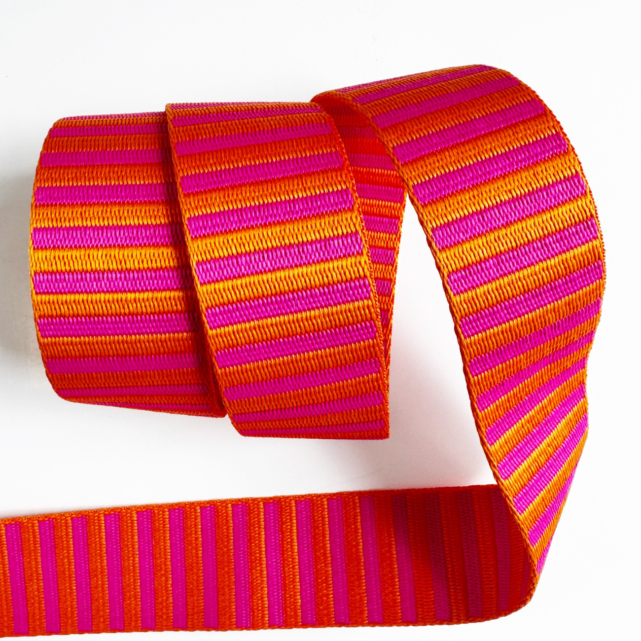 Sew Hungry Hippie Pink Orange Jacquard Woven Stripes Webbing – 1.5" Wide