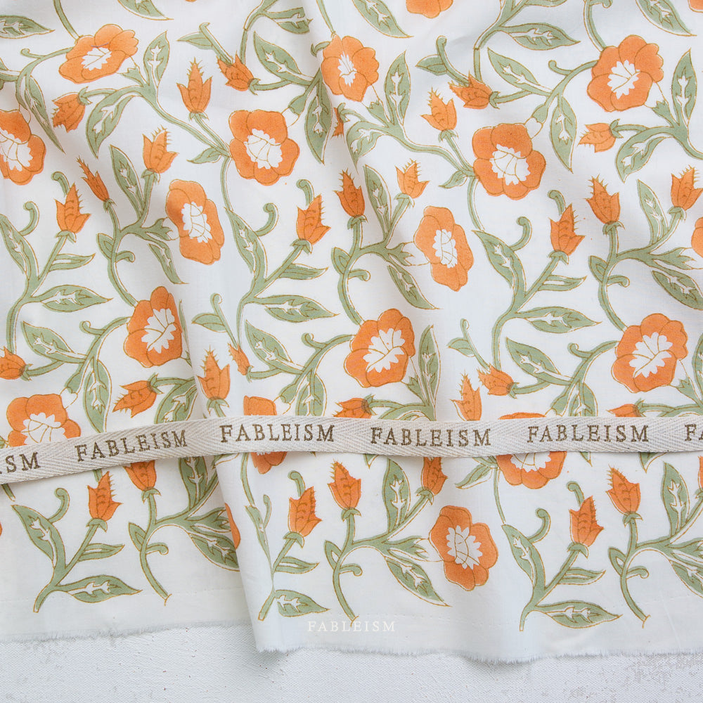 Preorder - Fableism - Indian Block Print - Trumpet Vines Sage - BPCT-02-TMP-SAGE - Ships May 2026