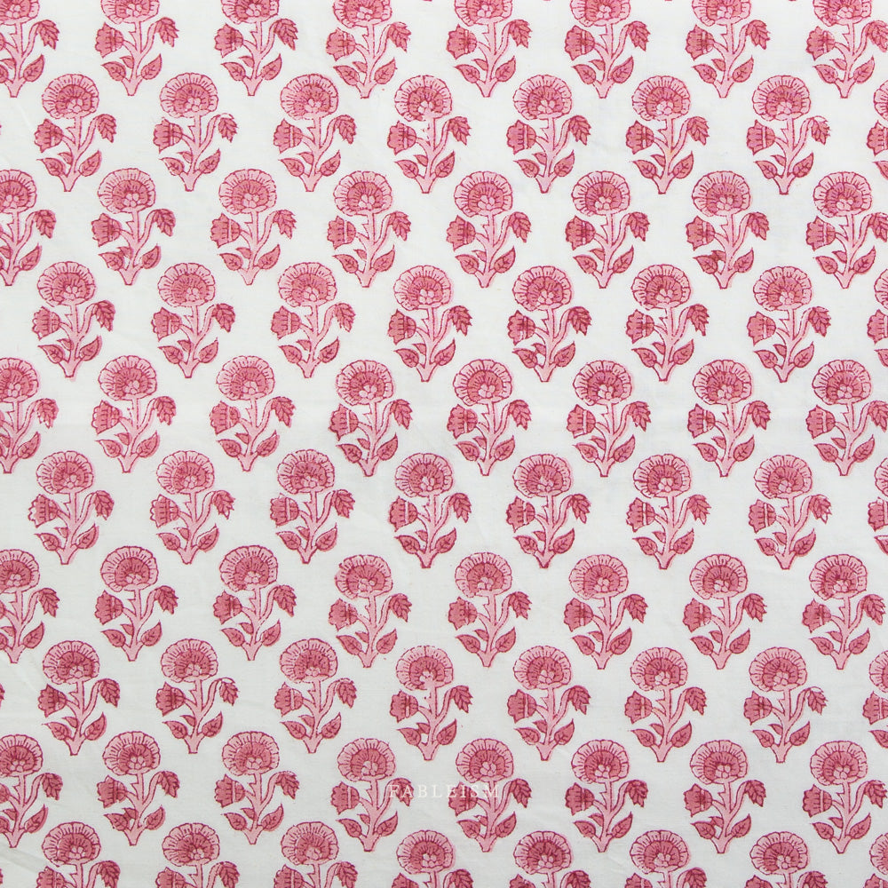 Preorder - Fableism - Indian Block Print - Stamp Floral Pink - BPCT-03-SPF-PINK - Ships May 2026