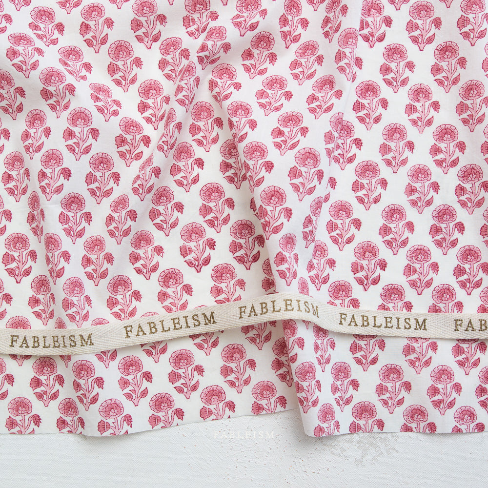 Preorder - Fableism - Indian Block Print - Stamp Floral Pink - BPCT-03-SPF-PINK - Ships May 2026