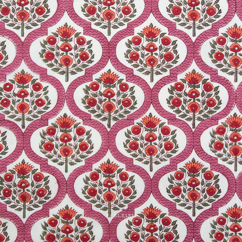 Preorder - Fableism - Indian Block Print - Lattice Floral Pink - BPCT-04-LAT-PINK - Ships May 2026