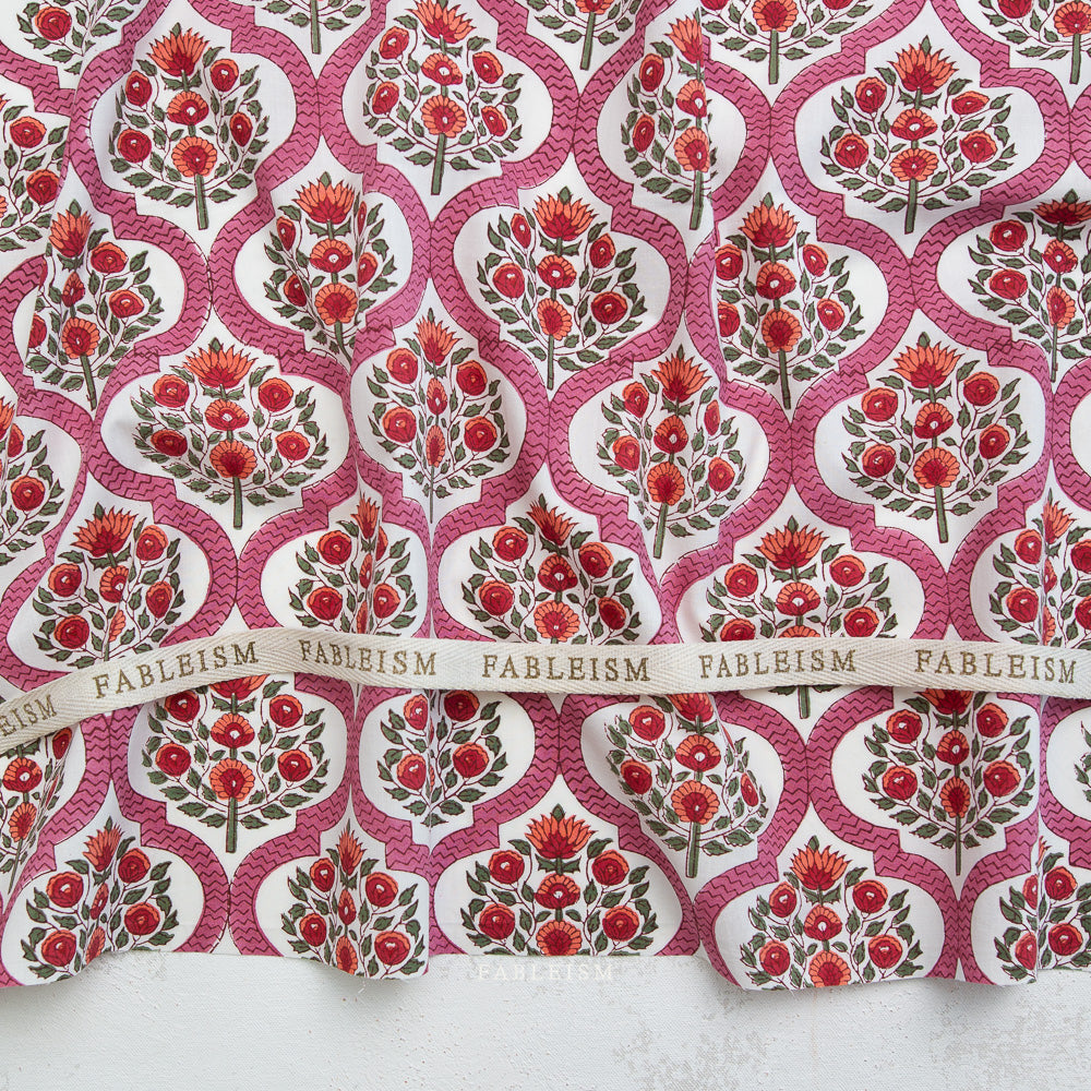 Preorder - Fableism - Indian Block Print - Lattice Floral Pink - BPCT-04-LAT-PINK - Ships May 2026