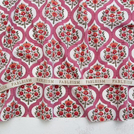 Preorder - Fableism - Indian Block Print - Lattice Floral Pink - BPCT-04-LAT-PINK - Ships May 2026
