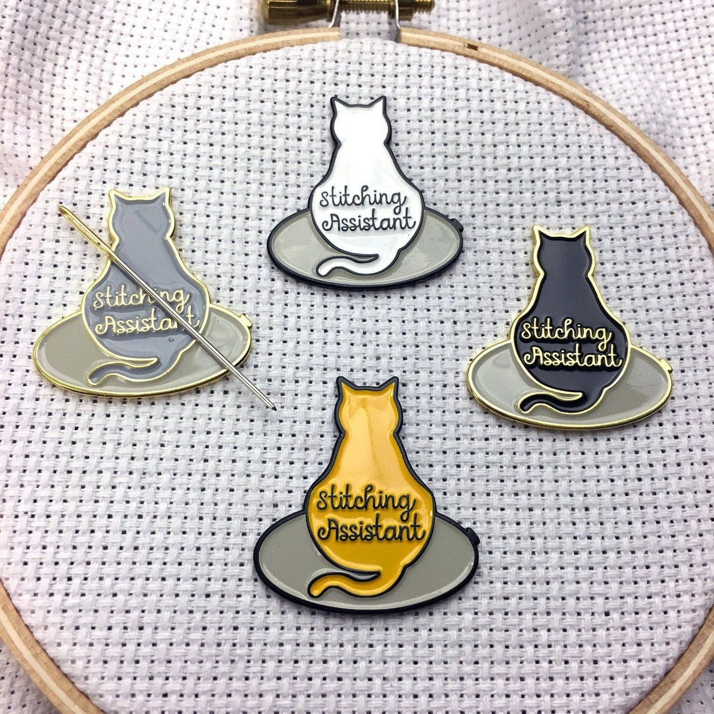 Stitching Assistant Kitty Needle Minders - Black OR Orange Cat - 1 Needle Minder - Choose Color!