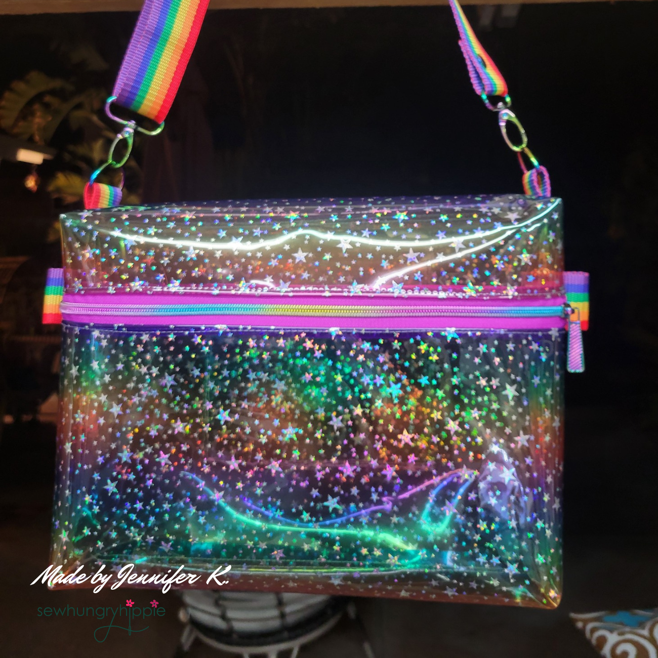 Sew Hungry Hippie - Rainbow Glittery Stars TPU Vinyl Fabric - 18" x 54" Precut