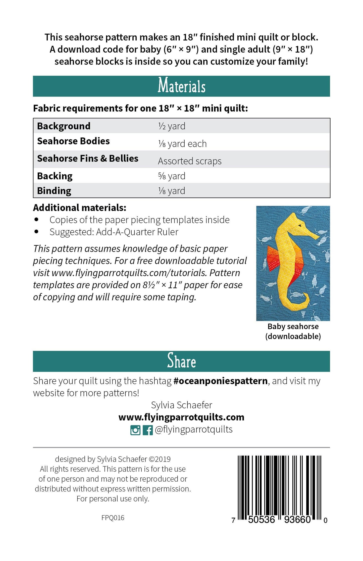 Ocean Ponies Quilt Pattern By Flying Parrot
