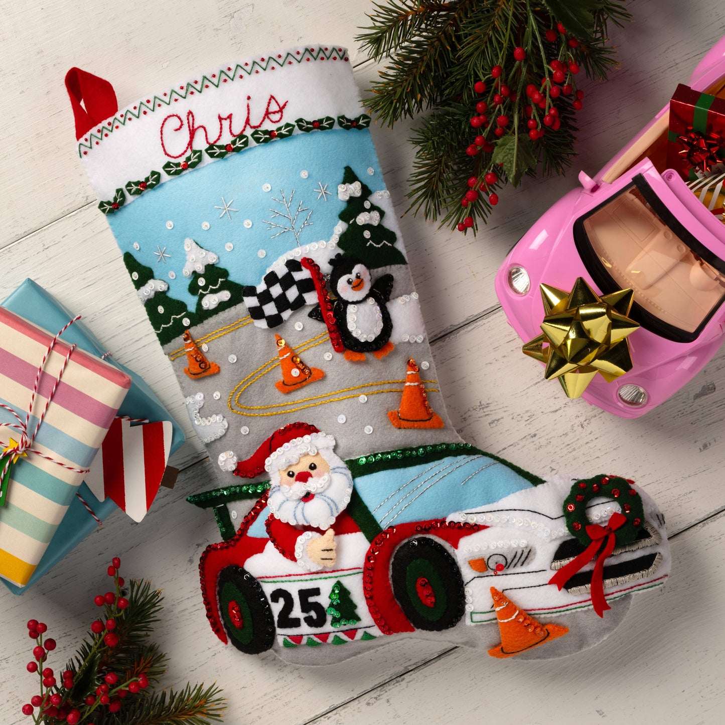 Bucilla® Seasonal Felt Stocking Kit - Holiday Speedway