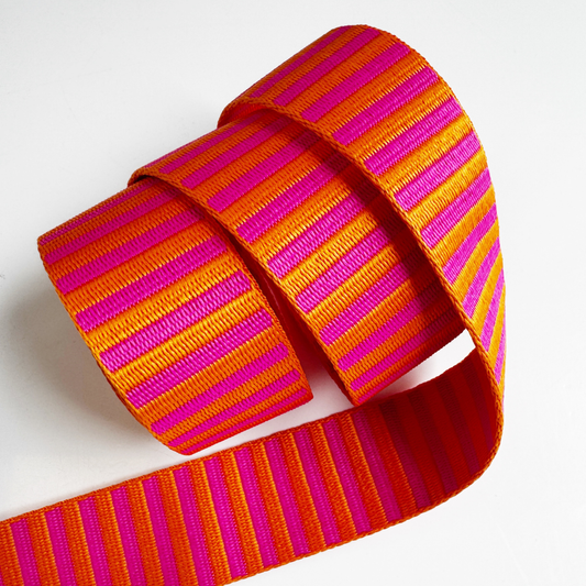 Sew Hungry Hippie Pink Orange Jacquard Woven Stripes Webbing – 1.5" Wide