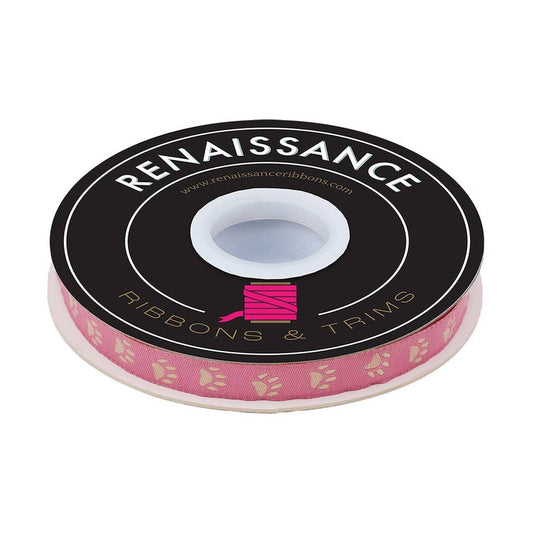 Renaissance Ribbons - Dog Park By Sarah Watts - Paws on Pink - 3/8" Ribbon - By The Yard