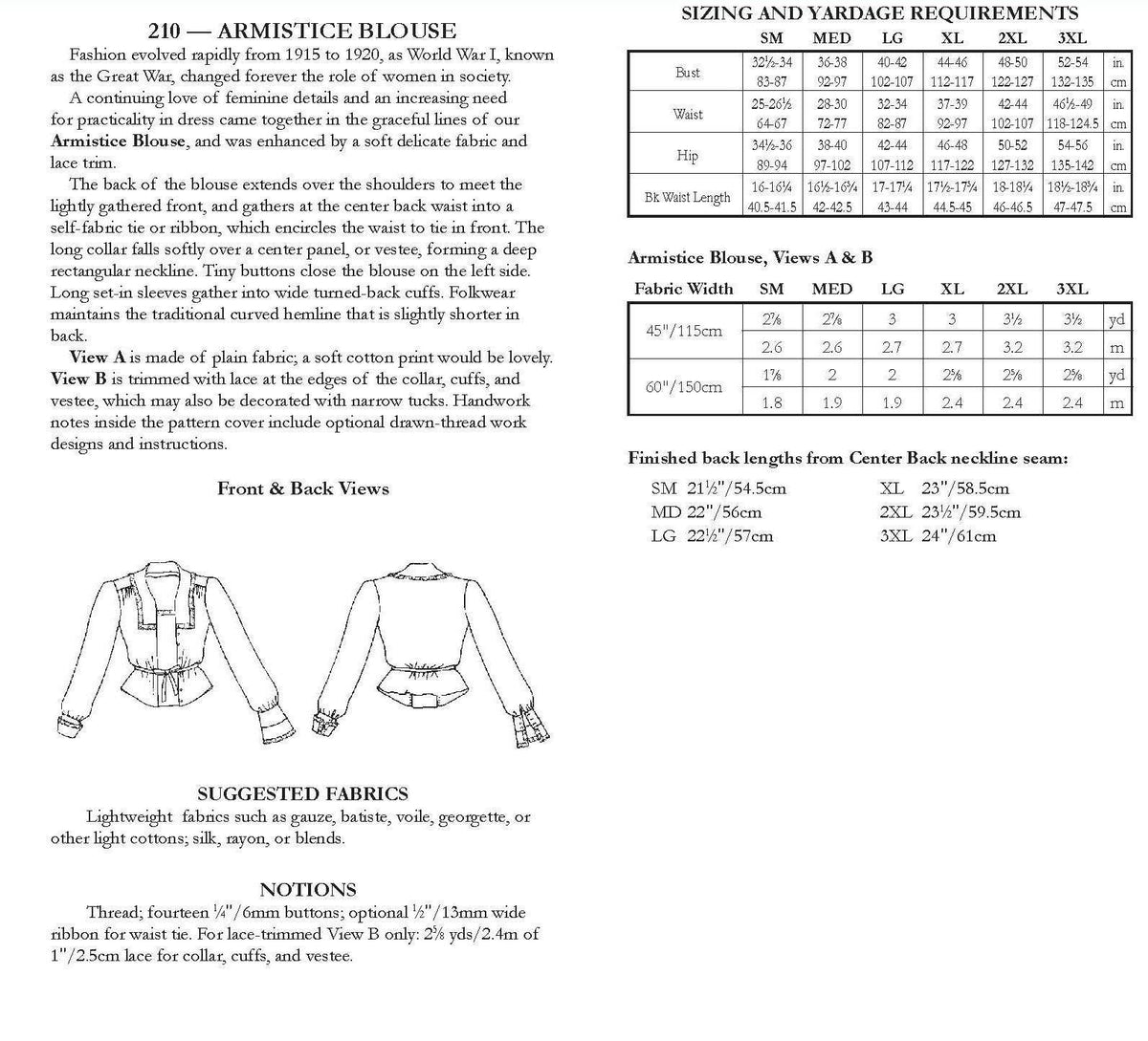 Armistice Blouse Sewing Patterns By Folkwear
