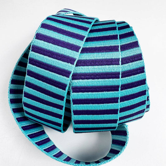 Sew Hungry Hippie - Blue & Teal Purple Jacquard Woven Stripes Webbing 1.5" Wide - By The Yard