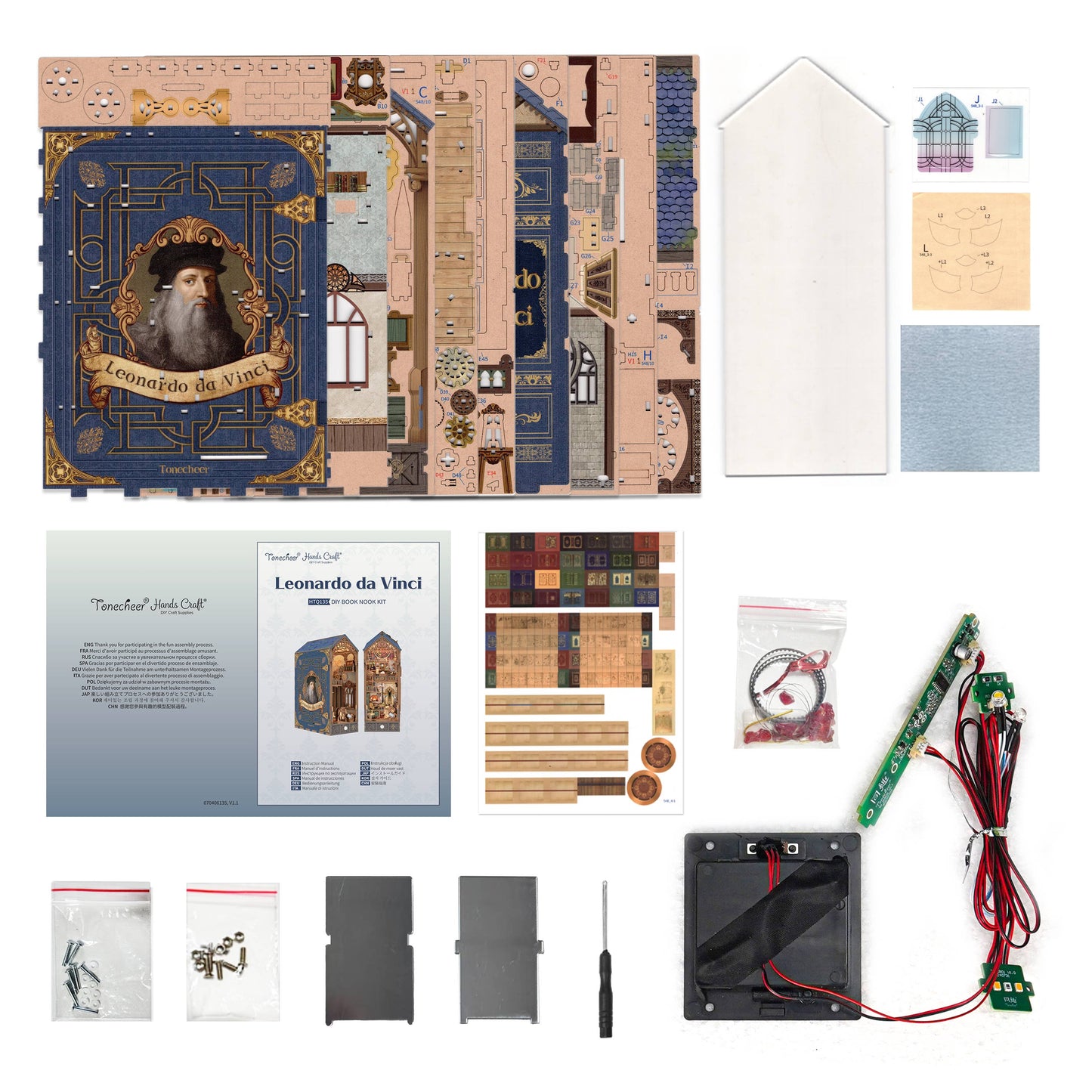 Hands Craft DIY Book Nook Kit: Leonardo da Vinci w/ Dust Cover