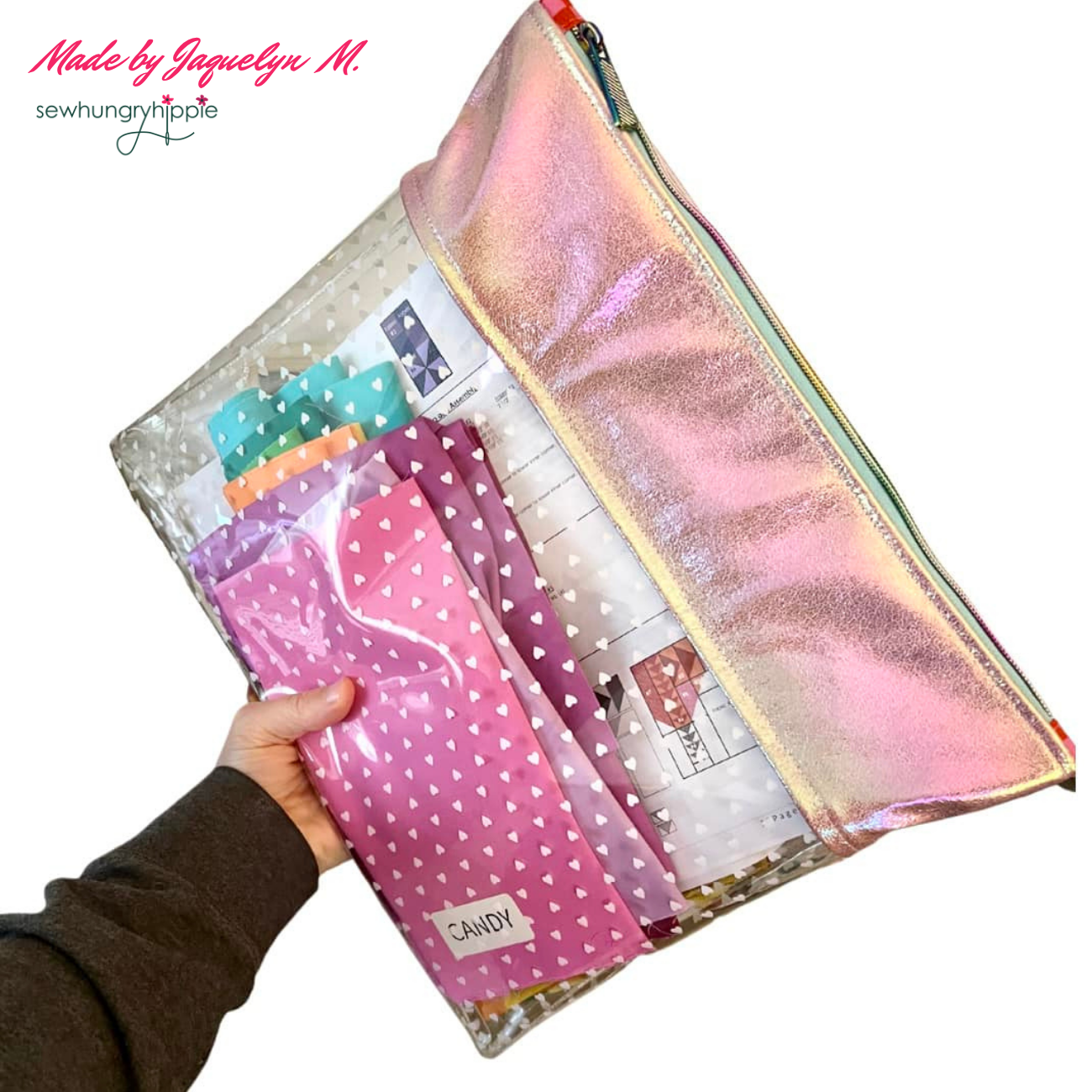 Sew Hungry Hippie - Clear White Hearts Vinyl - 18" x 54" Precut