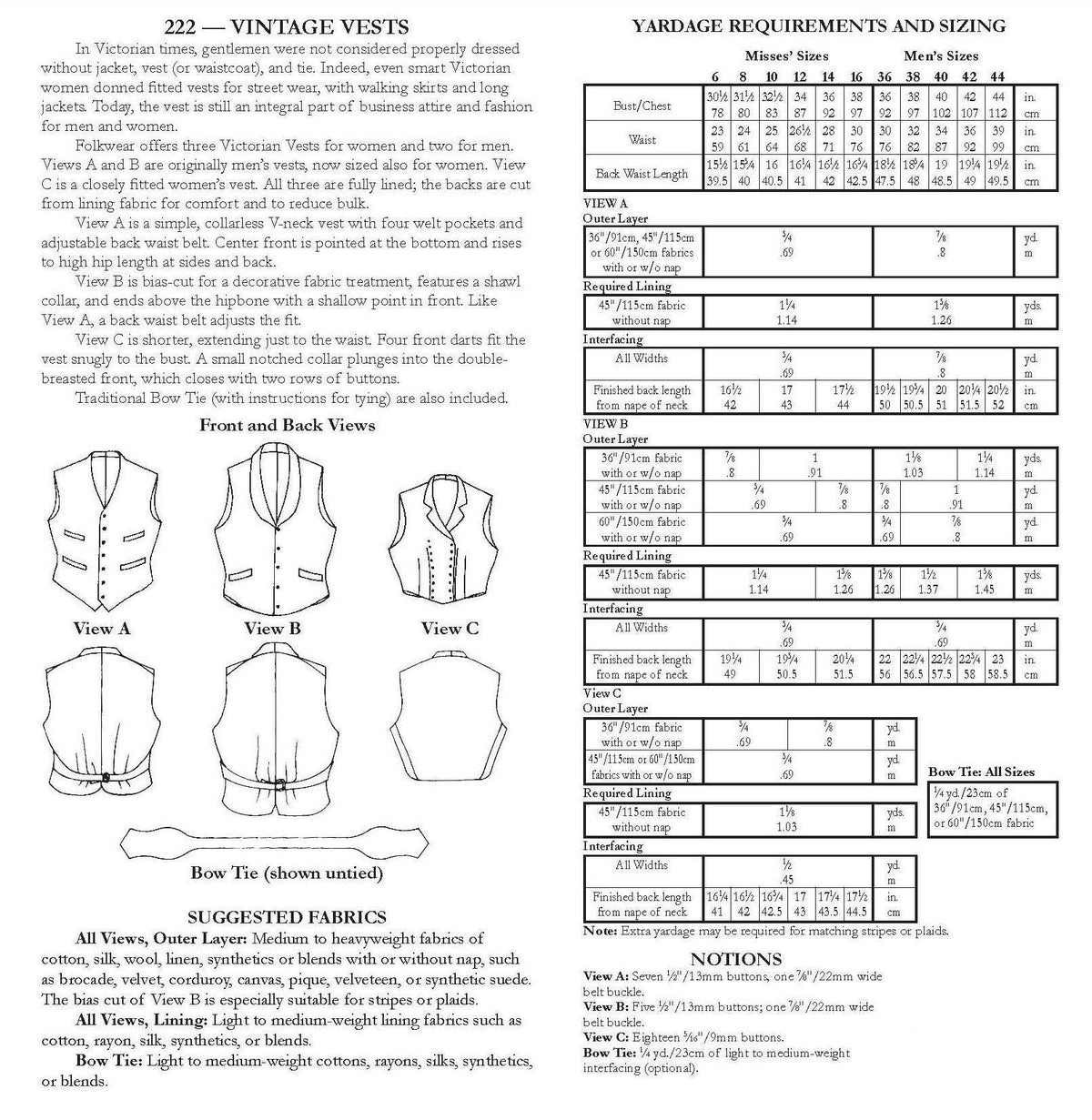 Vintage Vests Sewing Pattern By Folkwear