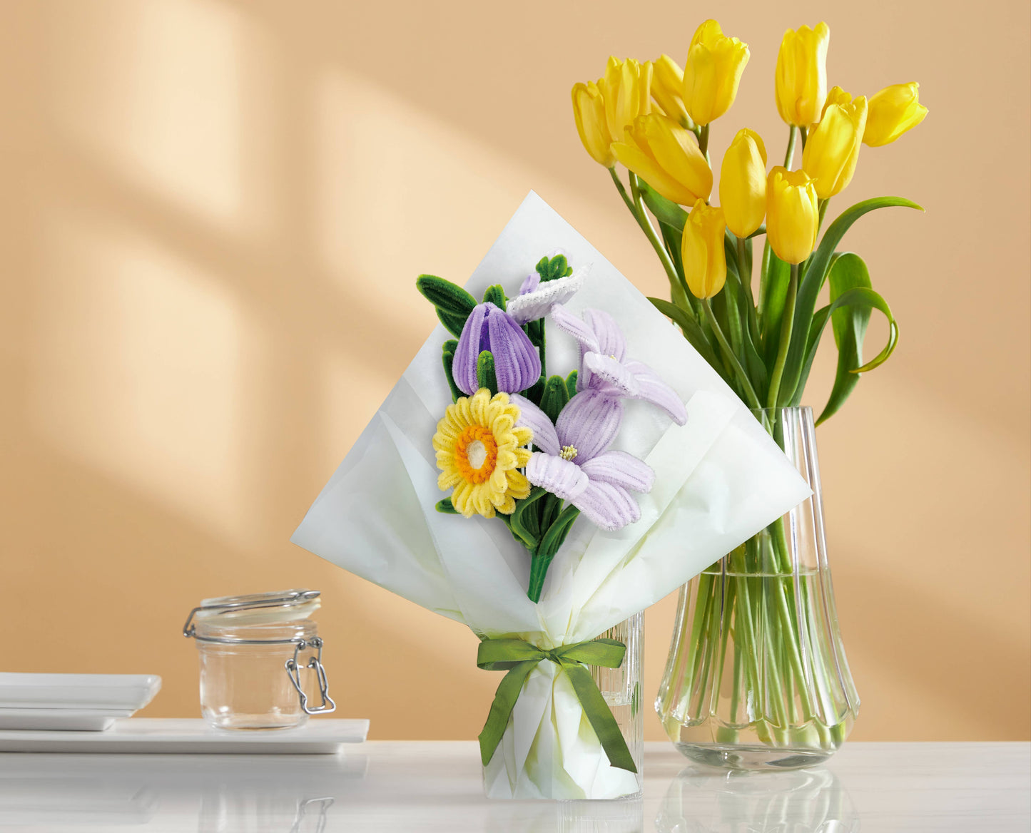 Hands Craft DIY Chenille Flower Bouquet Kit – Yellow & Purple Mix