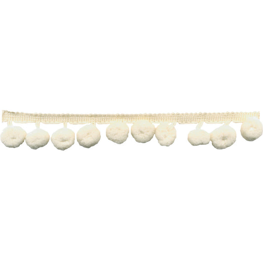 Galaxy Notions Pom Pom Fringe - Ivory - 25mm - By The Yard