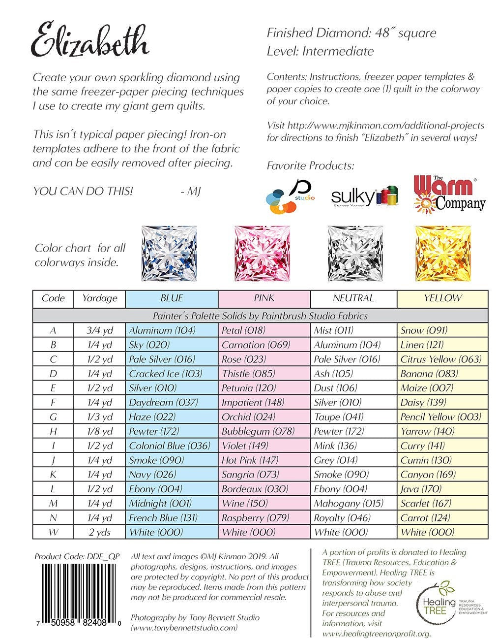 Elizabeth Princess Cut Diamond Quilt Pattern From MJ Kinman
