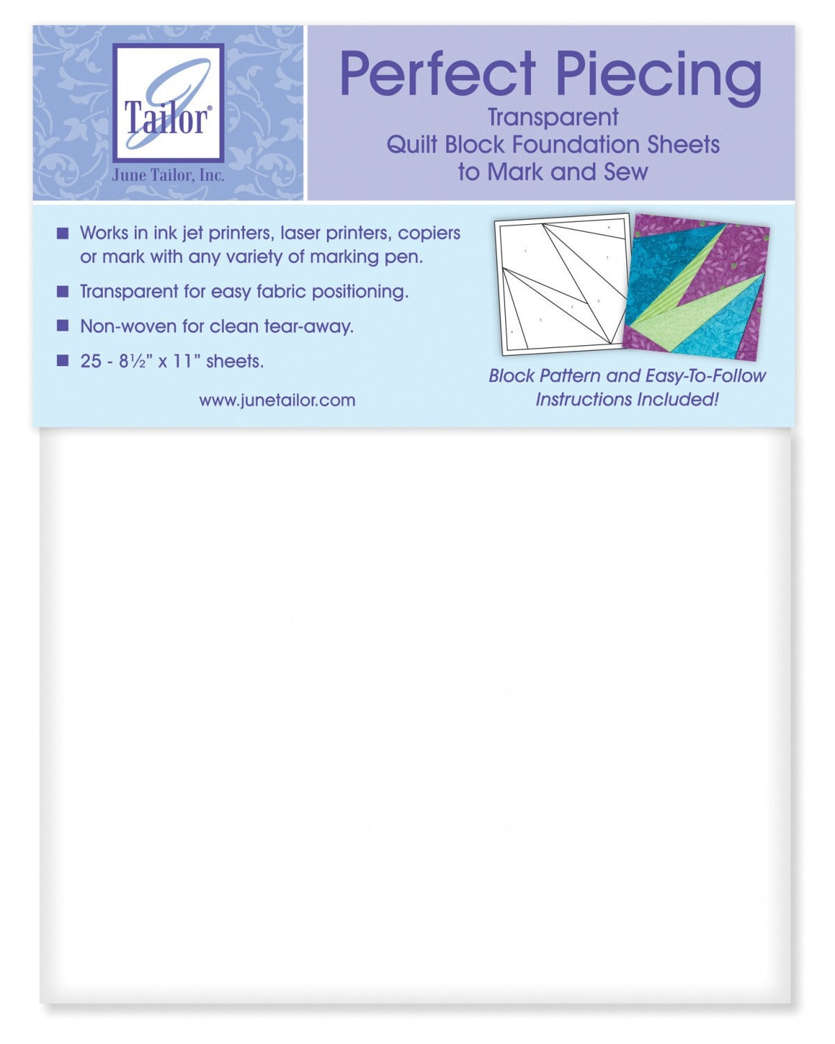 June Tailor Perfect Piecing Transparent Quilt Block Foundation Sheets 50 ct