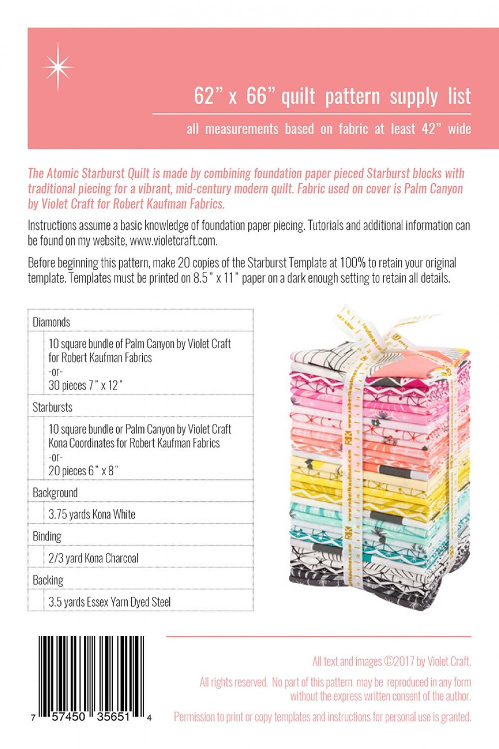 Atomic Starburst Quilt Pattern By Violet Craft - Hartland Quilt Shop Exclusive Template Set Sold Separately!