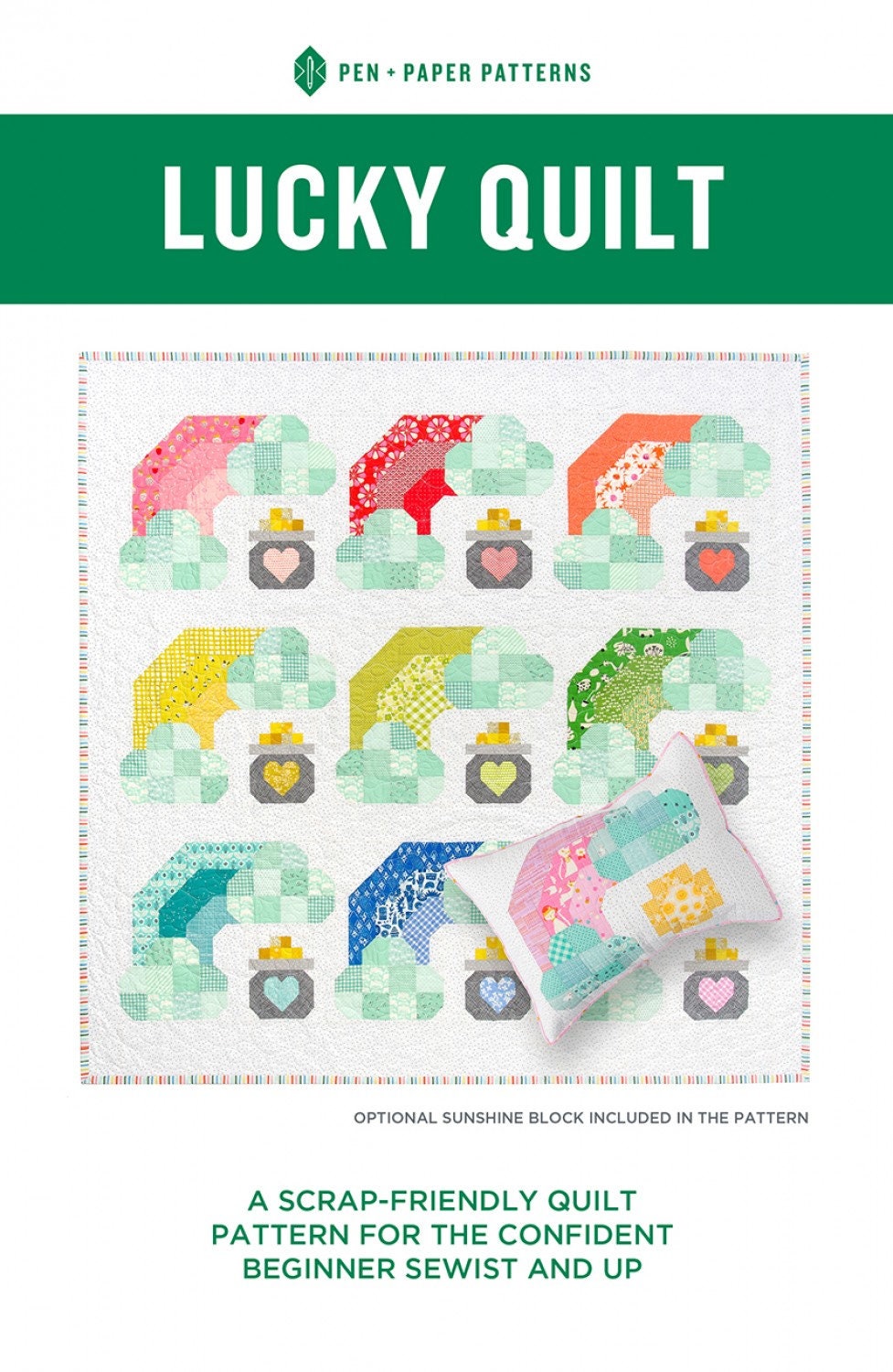 Exclusive Lucky Quilt Kit - Throw Size - Pen and Paper patterns - Rainbows, Pots of Gold, St. Patricks Day fun!