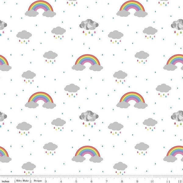Riley Blake - Quiet Play - Dream - Rainbows And Clouds - C10772 WHITE