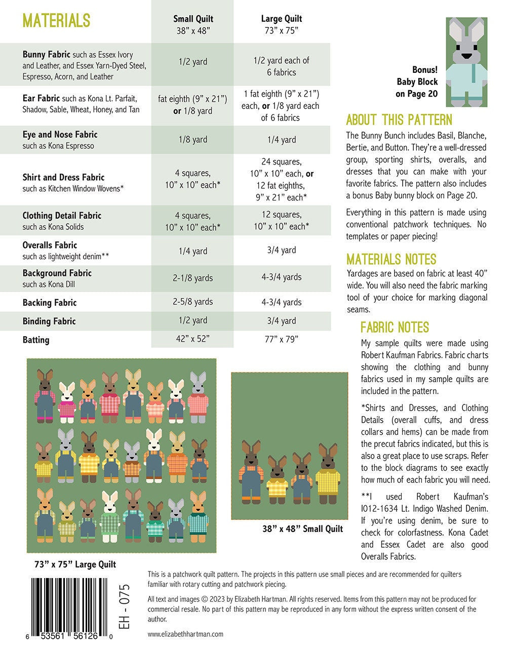 Bunny Bunch Quilt Pattern or Kit - Elizabeth Hartman