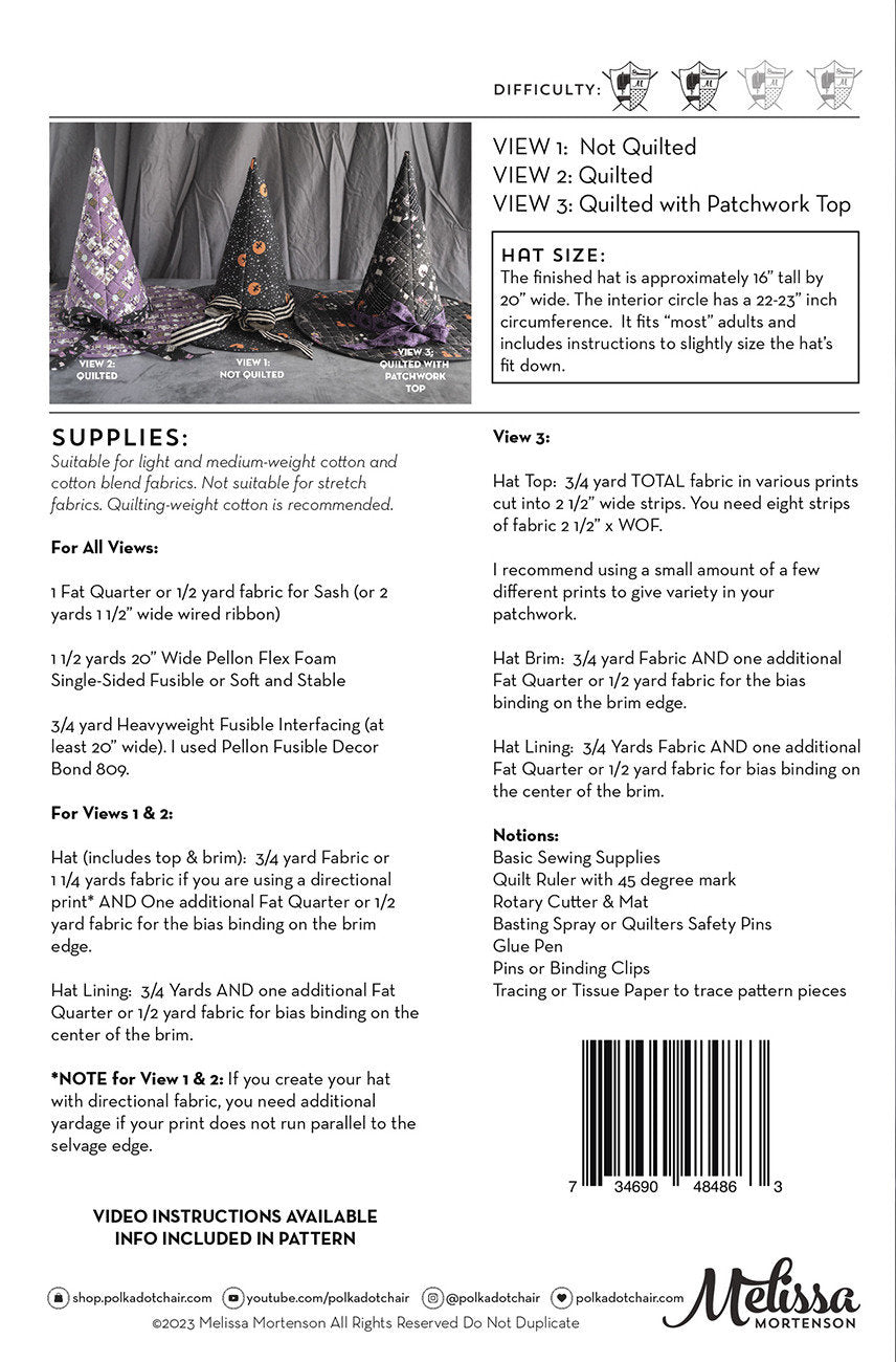 The Spellbound Witch Hat Sewing Pattern or Kit! - Choose Option