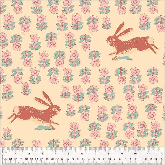 Windham - 108" Wide Quilt Back Fabric - Meadows Collection - Bunny Rabbits And Flowers - 54542W-1DES