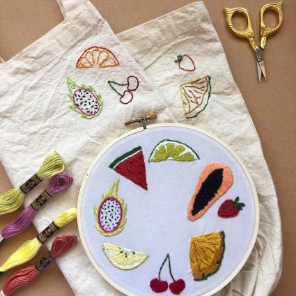 M Creative J Peel, Stick, and Stitch Embroidery Patterns - Mushrooms , Fruits , OR Veggies - Choose Option Below!