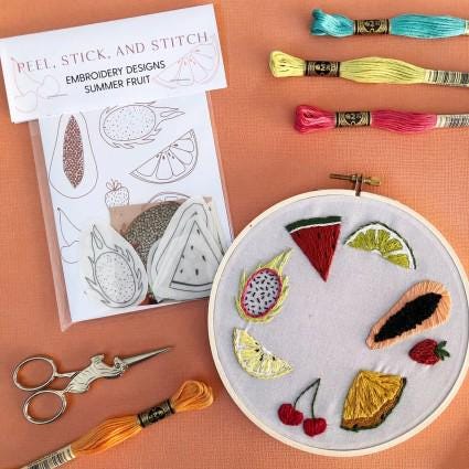 M Creative J Peel, Stick, and Stitch Embroidery Patterns - Mushrooms , Fruits , OR Veggies - Choose Option Below!