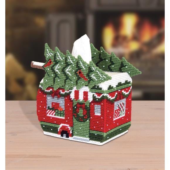 Christmas Winter Holiday Camper Tissue Box Cover Plastic Canvas Kit - Mary Maxim