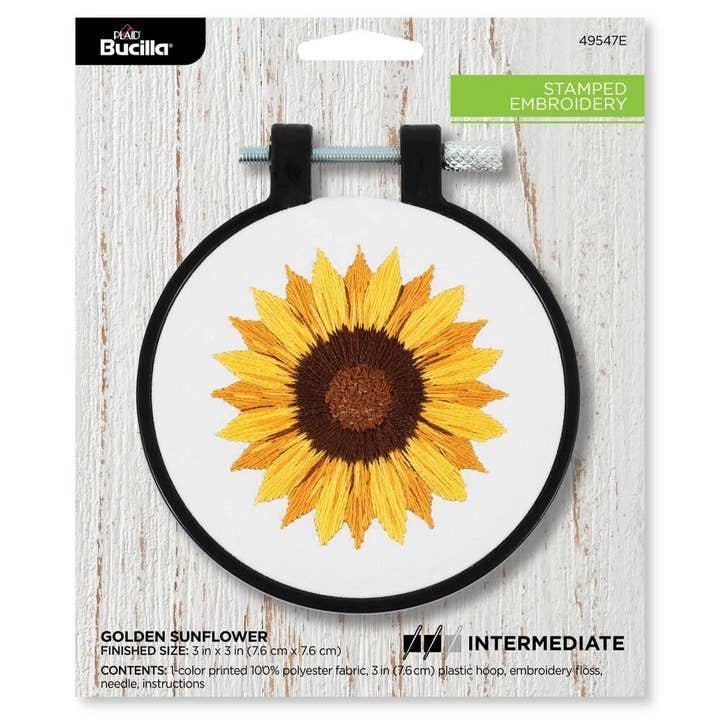 Bucilla Stamped Embroidery Kit 3" Golden Sunflower