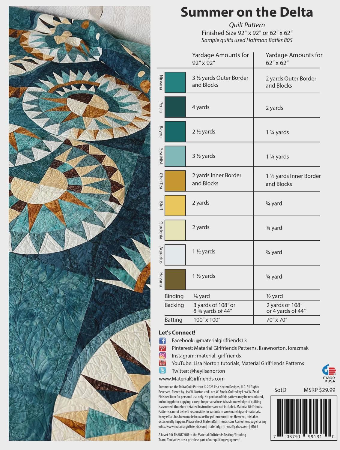 Summer On The Delta Quilt Pattern By Material Girlfriends