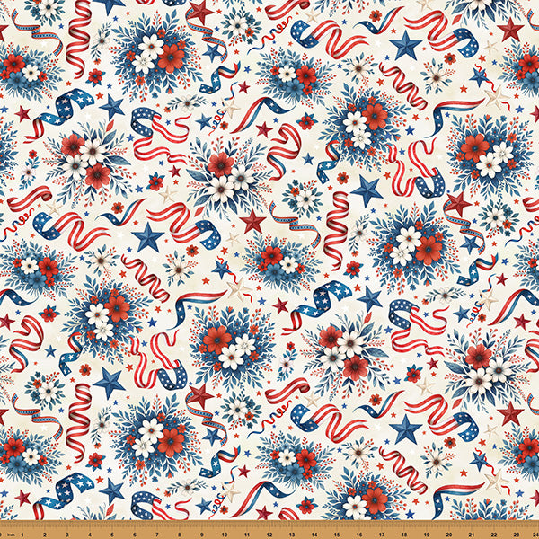Preorder - Hoffman California Fabrics - Red Truck Road Trip - Mixed Patriotic - X5760-22-Ivory - Expected Release February 2026