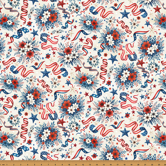 Preorder - Hoffman California Fabrics - Red Truck Road Trip - Mixed Patriotic - X5760-22-Ivory - Expected Release February 2026